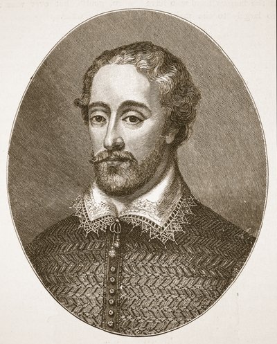Edmund Spenser, fra en gravering av G. Vertue, illustrasjon fra The Church of England: A History for the People av H.D.M. Spence-Jones, pub. ca. 1910 (sepia-bilde) av English School