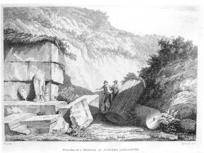 Edward Daniel Clarke (1769-1822) besøker restene av Temple of Jupiter Liberator ved Troad, fra del 2 av Travels in Various Countries of Europe, Asia and Africa, publisert 1812 (bw av English School