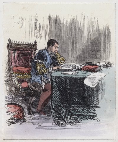 Edward VI, ved hans studier (farget gravering) av English School