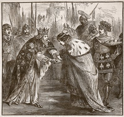 Edward mottar kong John av Frankrike, illustrasjon fra Cassells Illustrated History of England (sepiafoto) av English School