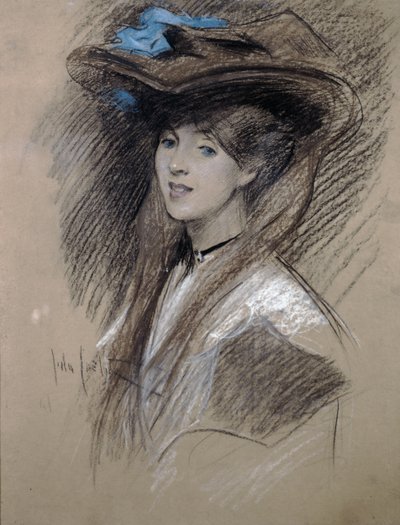 Edwardiansk dame (farget kritt på papir) av English School