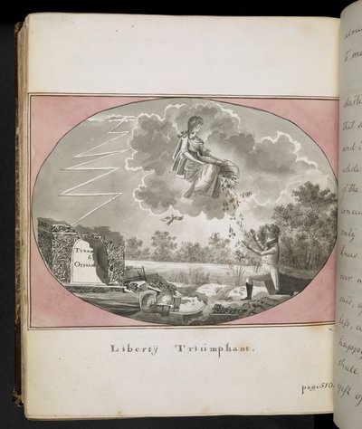 Egerton MS 2066 f.505 'Liberty Triumphant', fra 'The Adventures of Thomas Walter, som fortalt av en venn:' selvbiografien til Jorgen Jorgensen' (penn og blekk med vask på papir) av English School