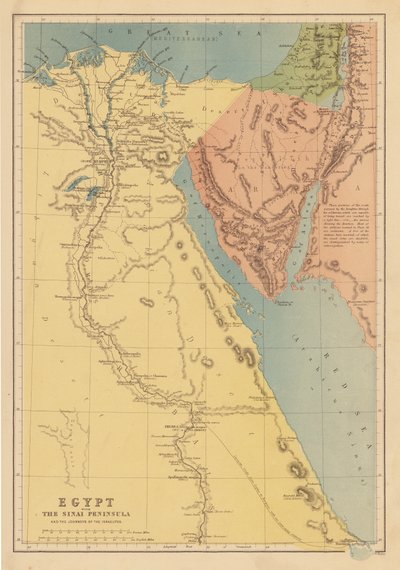 Egypt med Sinai-halvøya og israelittenes reiser (fargelitografi) av English School