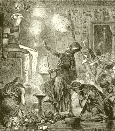 Egyptisk konge tilbeder i et tempel av English School
