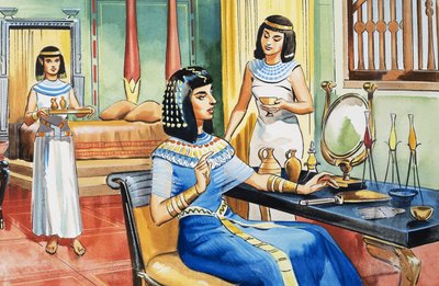 Egyptisk dame ved toalettbordet hennes av English School