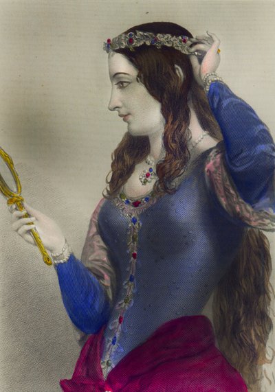 Eleanor av Provence, dronningkonsort av Henry III av England, trykt av Henry G. Bohn, London, 1856 (fargegravering) av English School
