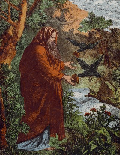 Elijah og ravnene (farget gravering) av English School