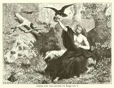 Elijah and the Ravens, I, Kings, xvii, 6 (gravering) av English School