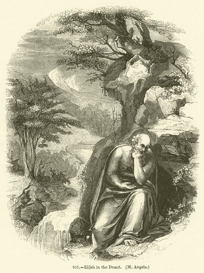Elijah in the Desert, M Angelo (gravering) av English School