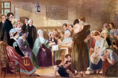 Elizabeth Fry besøker Newgate fengsel (fargelitografi) av English School