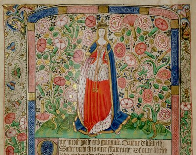 Elizabeth Woodville (ca. 1437-92) Dronningkonsort av kong Edward IV av England (1442-83) (vellum) (detalj av 70062) av English School