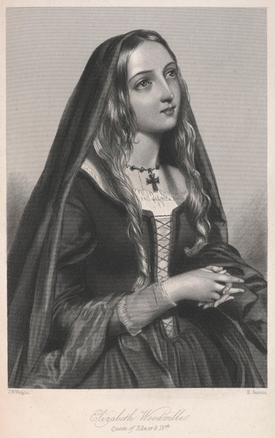 Elizabeth Woodville, Queen of Edward IV, illustrasjon fra "Biografiske skisser av dronningene av Storbritannia ... eller, Royal Book of Beauty" av Mary Howitt av English School