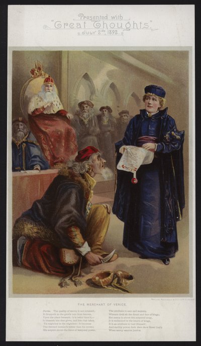 Ellen Terry som Portia i The Merchant of Venice av English School