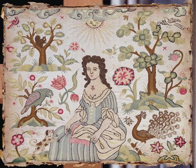 Brodert panel som viser en dame i en hage, ca. 1700 (silke) av English School