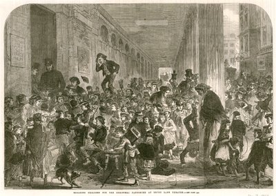 Engasjerer barn til julepantomimen på Drury Lane Theatre, London av English School