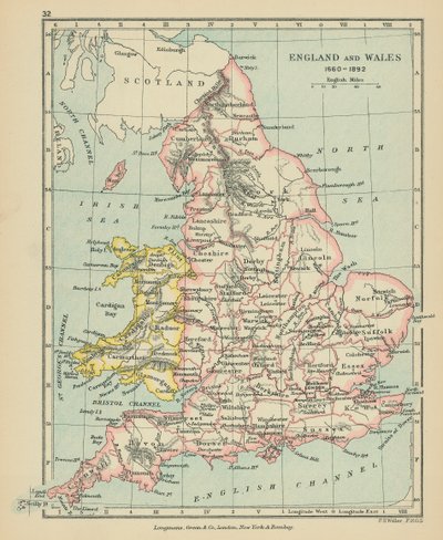 England og Wales (fargelitografi) av English School
