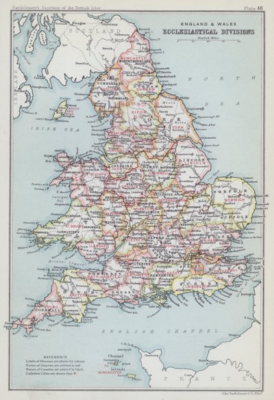 England og Wales, kirkelige inndelinger (fargelitografi) av English School