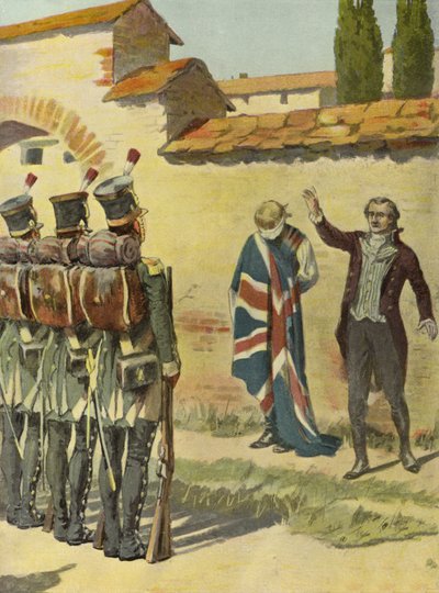 Engelsk konsul som beskytter en fange (litho-farge) av English School