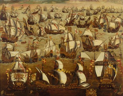 Engelske skip og den spanske armadaen, august 1588 av English School