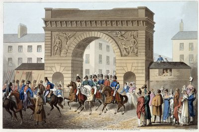 Engelskmenn og allierte kom inn i Paris i «Historiske, militære og marine anekdoter og hendelser som ankom Storbritannias og deres alliertes armer, og endte i Waterloo» av Edward Orme. Illustrasjoner av Fry, Sutherland, Clark, Dubourg, W. Heart, JA, Atkins av English School