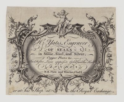 Engravers of Seals, H Yates, handelskort av English School