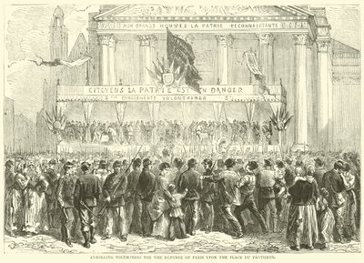 Registrering av frivillige for forsvaret av Paris på Place du Pantheon, oktober 1870 av English School
