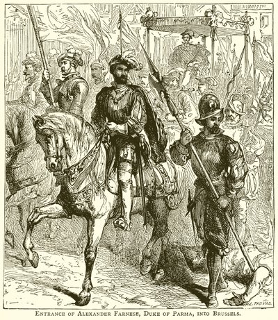 Inngang av Alexander Farnese, hertug av Parma, til Brussel av English School