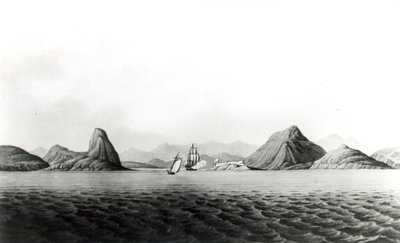Inngangen til havnen i Rio de Janeiro (bw print) av English School