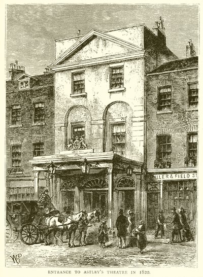 Inngang til Astleys Theatre i 1820 av English School