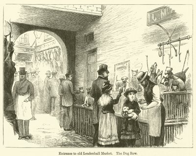 Inngang til gamle Leadenhall Market, The Dog Row (gravering) av English School