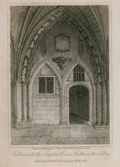Inngang til Chapter House, Westminster Abbey, London av English School
