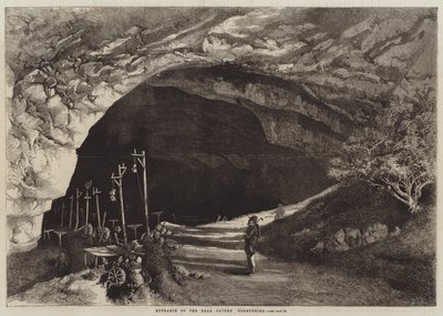 Inngang til Peak Cavern, Derbyshire (gravering) av English School
