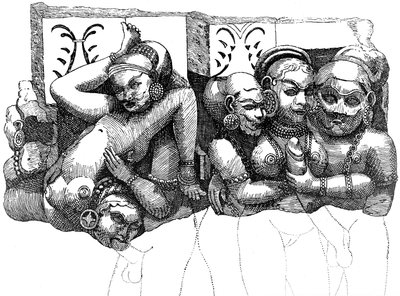 Erotisches Relief aus den Elephanta-Höhlen, Indien von English School