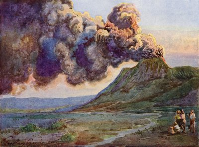 Utbrudd av Mount Bromo, Java, Indonesia (farge litho) av English School