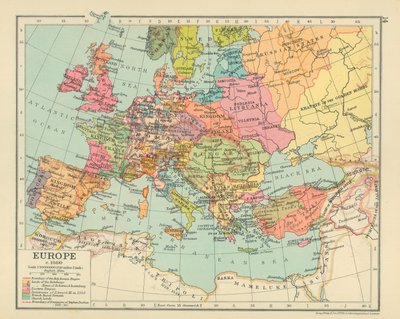 Europa ca. 1360 (fargelitografi) av English School