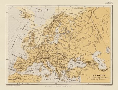Europa i tidlig postglacial tid (fargelitografi) av English School