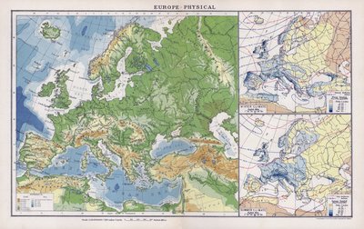 Europa, fysisk (fargelitografi) av English School