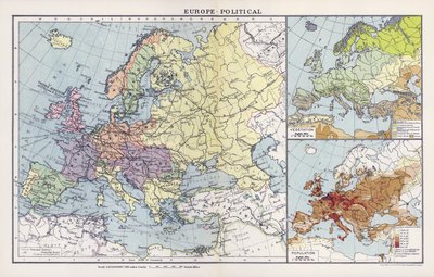 Europa, politisk (fargelitografi) av English School