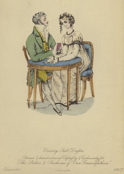 Kveldskjole for damer og herrer (farget gravering) av English School