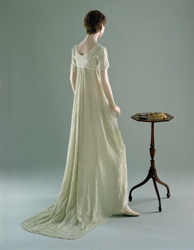 Aftenkjole, 1800 (bomullsmuslin og glassperler) av English School