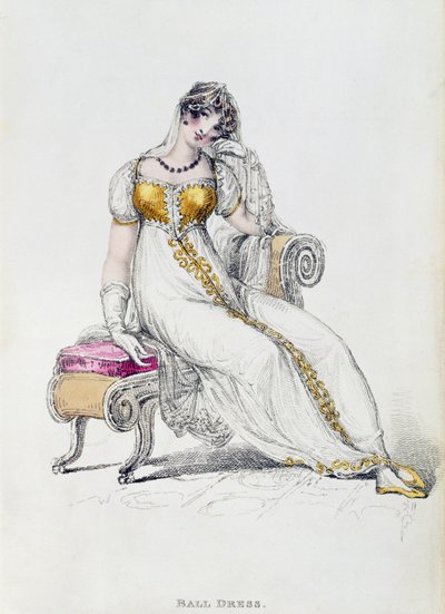 Aftenkjole eller brudekjole, motetallerken fra Ackermanns Repository of Arts av English School
