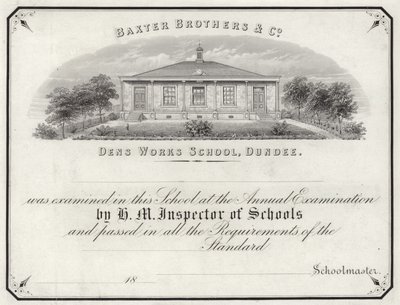 Eksamensbevis fra Dens Works School av English School