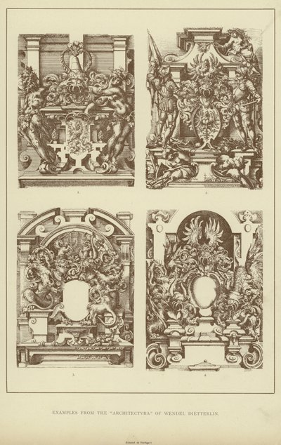 Eksempler fra "Architectvra" til Wendel Dietterlin (litho) av English School