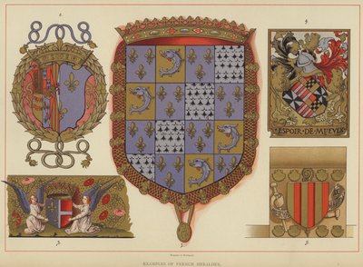 Eksempler på fransk heraldikk (farge litho) av English School