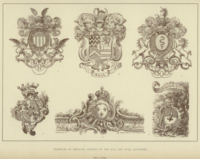 Eksempler på heraldiske design fra XVII og XVIII århundrer (litho) av English School