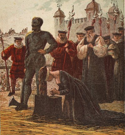 Henrettelse av Lady Jane Grey, pub. 1890 (fargelitografi) av English School