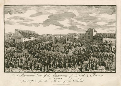 Henrettelsen av Lord Ferrers i Tyburn, 5. mai 1760, for drapet på hans forvalter (gravering) av English School