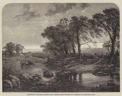 Utstilling av Royal Academy, "Evening Hour" (gravering) av English School