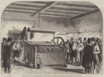 Eksperimenter laget med Stevens's Bread-Making Machine på Marylebone Workhouse (gravering) av English School