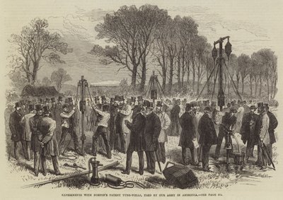 Eksperimenter med Nortons Patent Tube-Wells, brukt av Our Army i Abyssinia (gravering) av English School